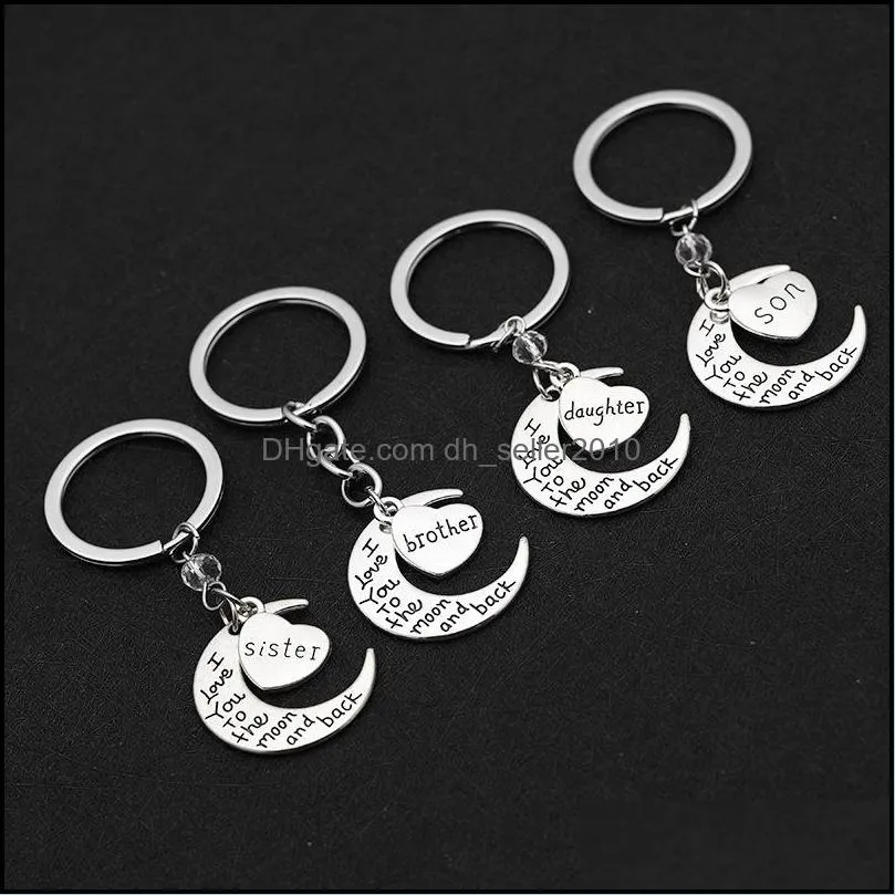 Fashion Lettering Key Rings Mom Dad Son Daugther Family Heart Moon Alloy I Love You Silver Keychain Jewelry Gift C3