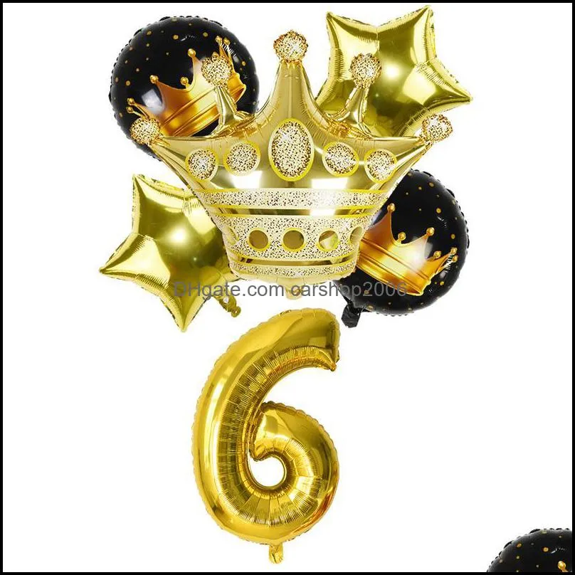 32inch Gold Foil Number Balloon Digit Air Ballon Baby Shower Kids Birthday Festival Wedding Anniversary Crown Decor