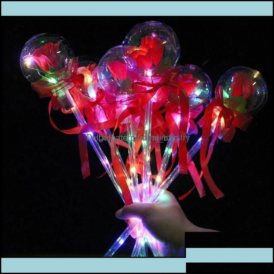 Party Decoration Led Party Favor Decoration Light Up Glowing Red Rose Flower Wands Bobo Ball Stick For Wedding Valentines Day Atmosph