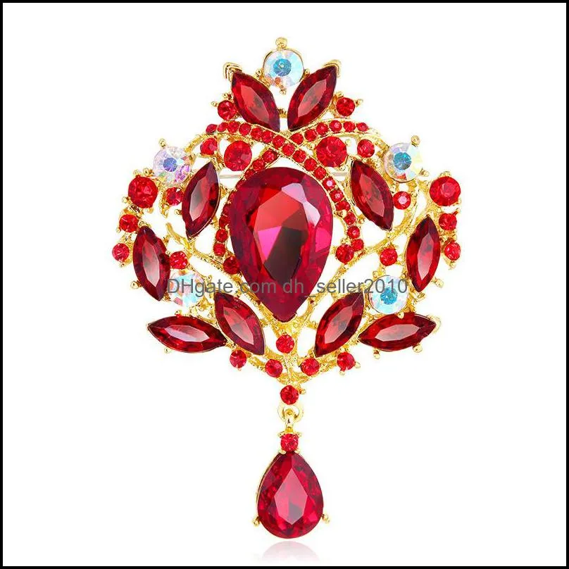 Vintage Style Big Water Drop Brooches For Women Jewelry Colorful Flower Brooch Pin Rhinestone Crystal Broach Wedding brooch C3