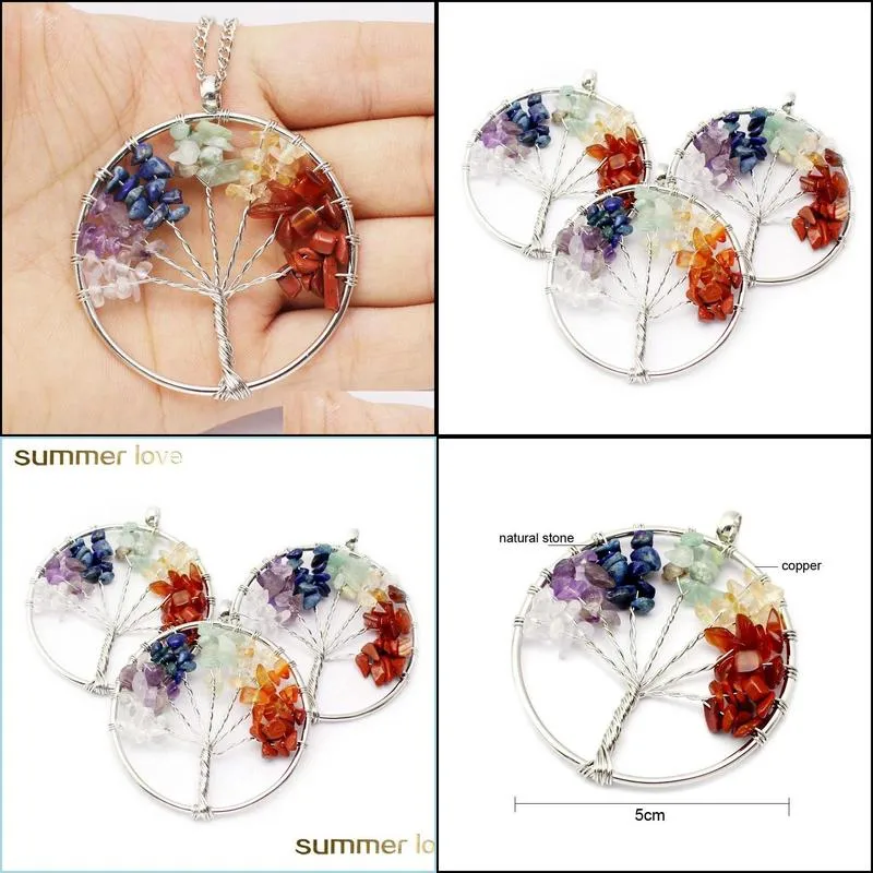 new fashion delicate natural stone hollow tree pendant charm for neacklace handmade diy charm christmas jewelry gift