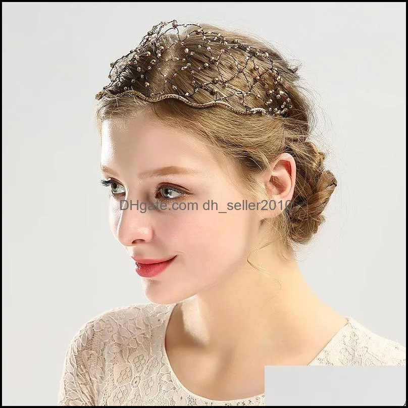 Gold Princess Headwear Chic Bridal Tiaras Accessories Stunning Crystals Pearls Wedding Tiaras And Crowns