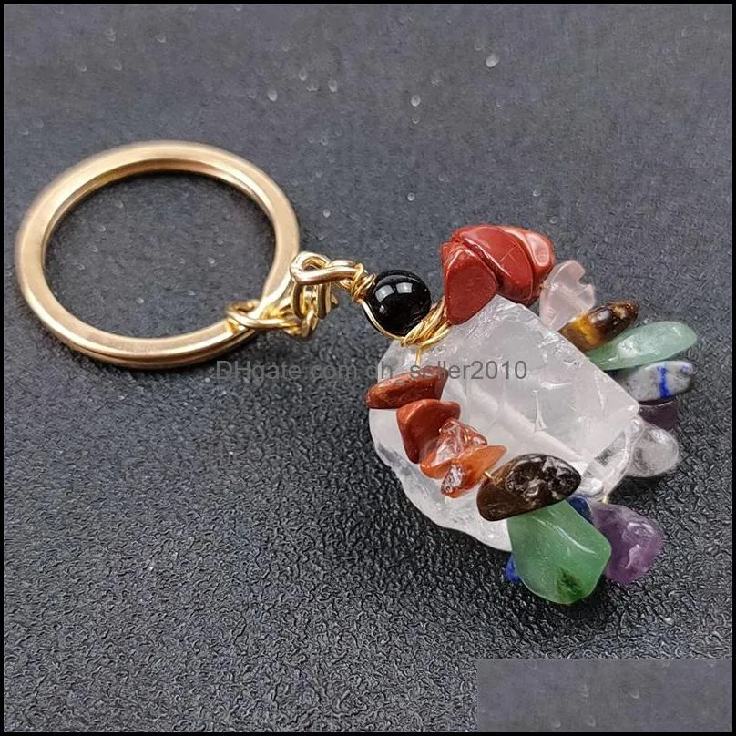 Folk Crafts Gemstone Natural Stone key ring Quartz amethyst tiger eye Crystal Keychain Agate Ore Meditation Pendant hangbag hangs C3