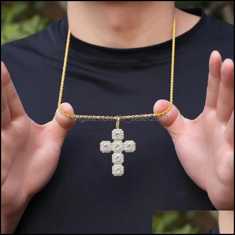 Iced Out Cross Pendant Gold Necklaces Fashion Mens Hip Hop Necklace Jewelry C3