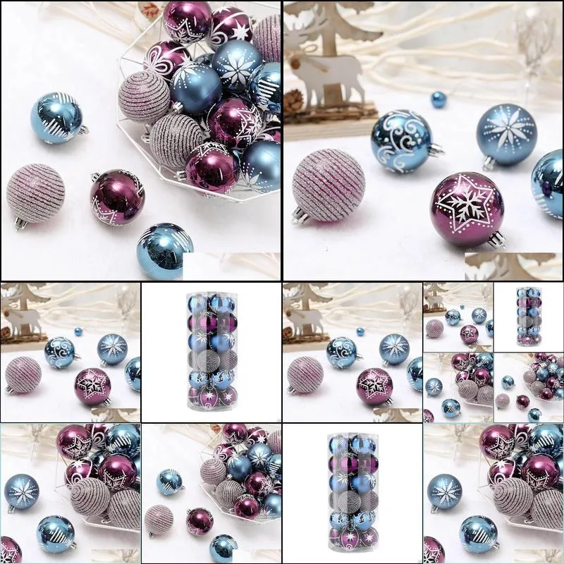 24pcs/set 6cm christmas ornament ball colored drawing xmas tree decorative