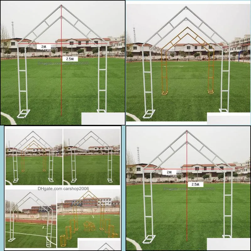 Double Pole House Shape Reinforcement Arches Wedding Props Wrought Iron Pentagonal Flower Stand Stage Arch