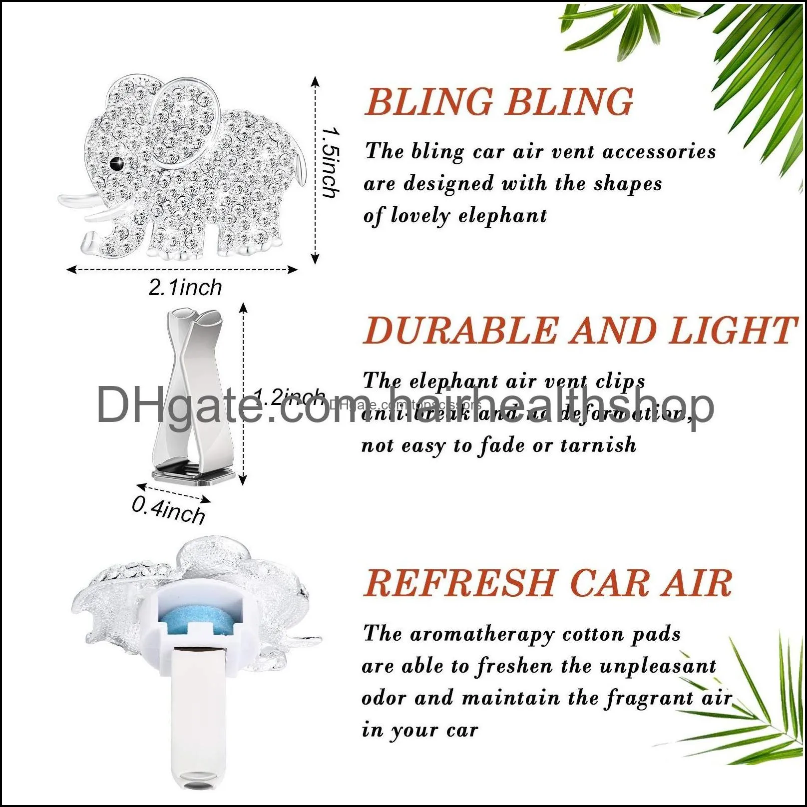 Air Freshener Bling Car Accessories Vent Clips Decoration Crystal Rhinestone Aromatherapy With Aromatic Pads For Interior Elephant Si