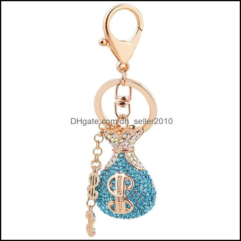 Crystal Keychains Jewelry Women Girls Rhinestone Bag Key Chains Ring Holder US Dollar Design Metal Fashion Pendant Charm Keyring for Car Keys Accessories 1299
