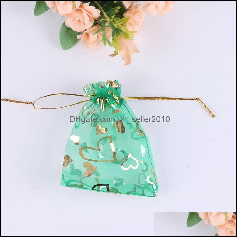 100pcs/Lot 7x9 9x12 11x16 13x18cm Yarn bags Printing Roses Love Christmas Organza Sack Drawstring Charm Packaging Bags Daily Jewelry 20211229