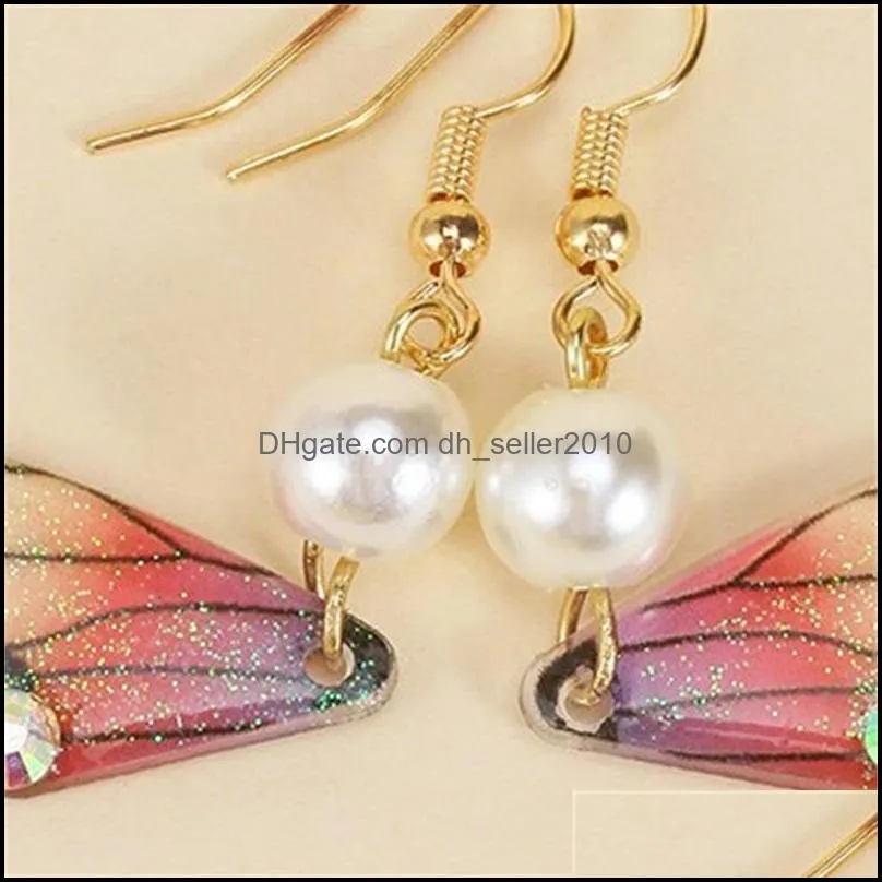 Handmade Fairy Simulation Wing Dangle Butterfly Wings Drop Earrings Foil Rhinestone Earring Romantic Bridal Jewelry C3