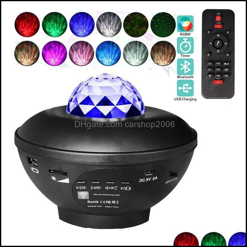 LED Star Galaxy Projector Ocean Wave Night Light Room Decor Rotate Starry Sky Porjectors Bedroom Lamp Christmas Gifts