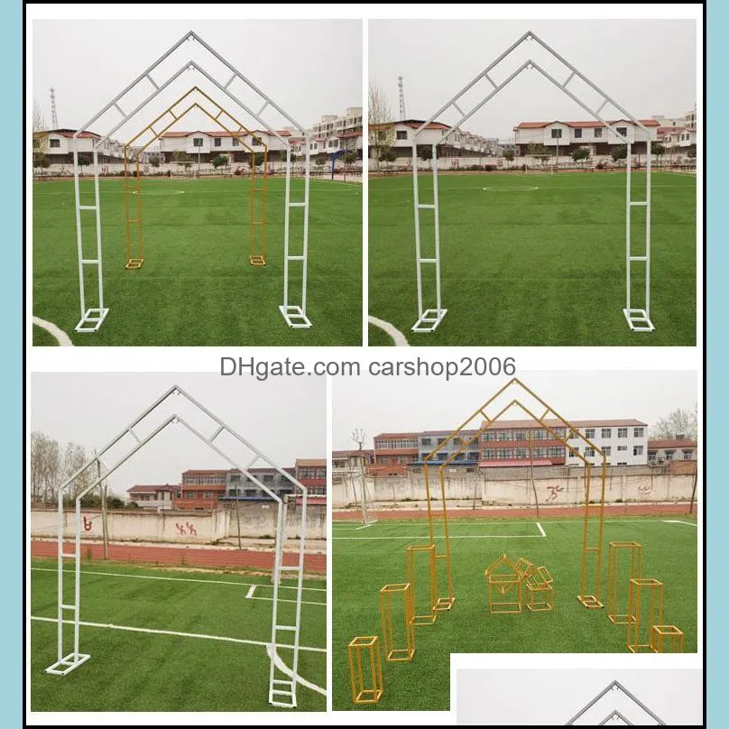 Double Pole House Shape Reinforcement Arches Wedding Props Wrought Iron Pentagonal Flower Stand Stage Arch
