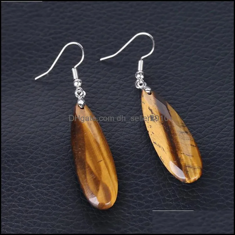 Dangle Long Earrings for Women Natural Stone Multifaceted Cutting Pendant Tiger Eye Crystal Lava Geometry Drop Earring 1646 V2