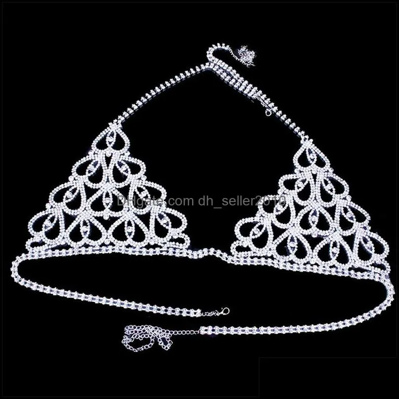 Crytal Bikini Body Belly Chain Harness for Women Sexy Lingerie Bling Rhinestone Bra and Thong Set Jewelry C3