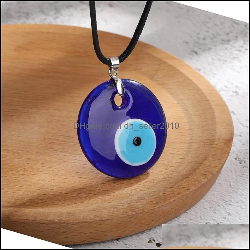 Evil Blue Eye Pendant Necklace for Women Black Wax Cord Chain Necklaces Men Choker Jewelry Lucky Amulet Female Party Gift C3