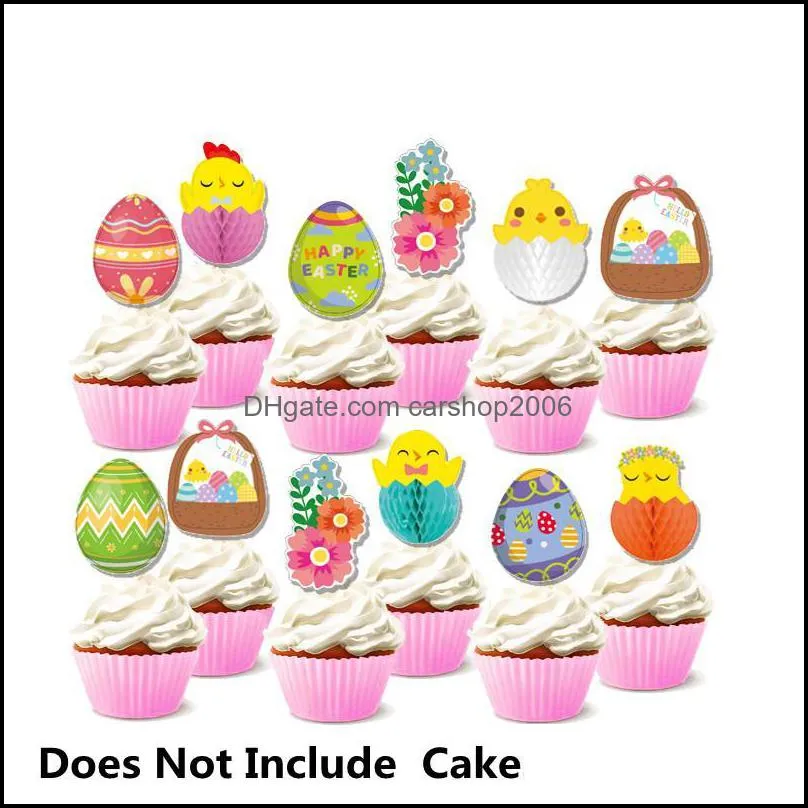 Easter Decorations For Home Swirl Banner Egg Ornaments Cake Topper Happy Kids Toys Supplies
