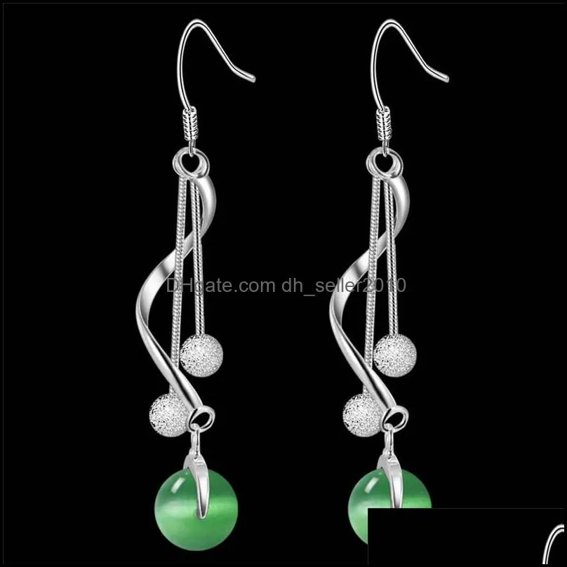 Unique 925 Silver Beautiful Long Dangle Earrings Lady Green Gems Holiday Party gift Jewelry 3527 Q2