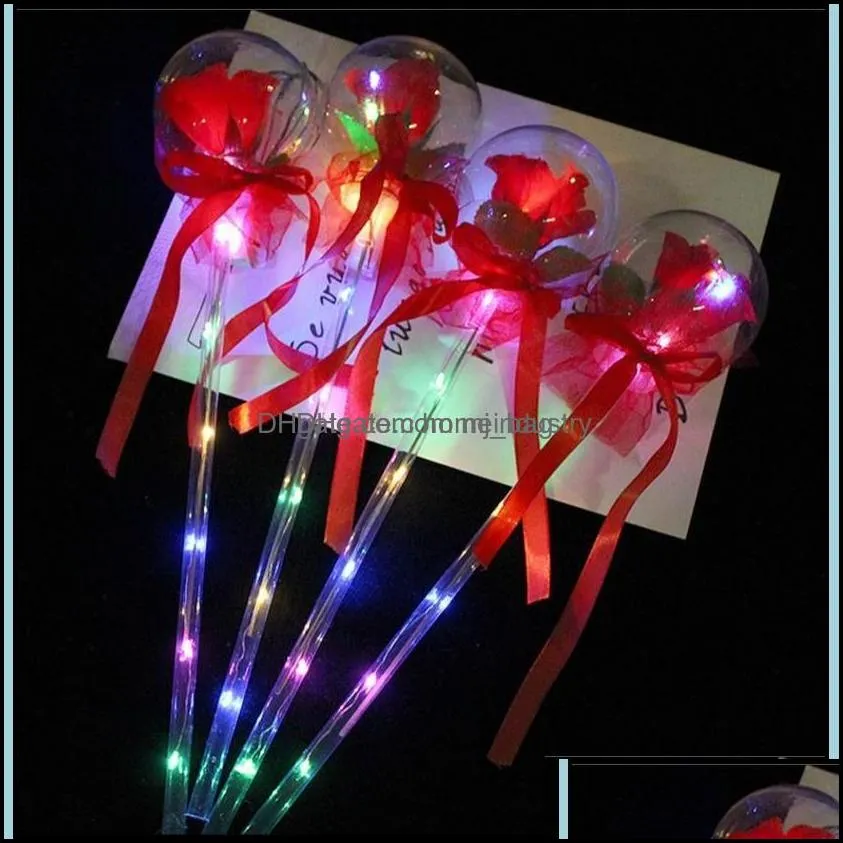 Party Decoration Led Party Favor Decoration Light Up Glowing Red Rose Flower Wands Bobo Ball Stick For Wedding Valentines Day Atmosph