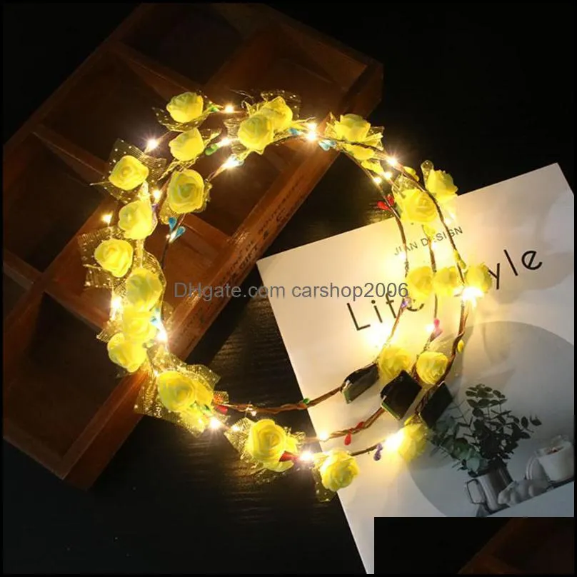 LED Garland Hairband Glowing Wreath Headband Crown Flower Wedding Christmas