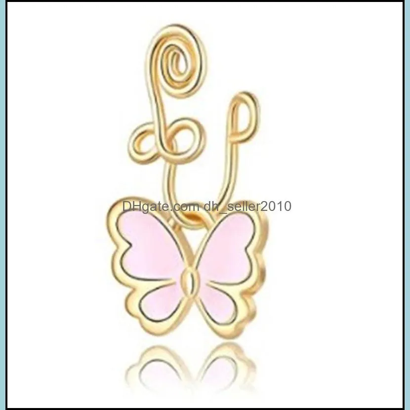 Nose Rings Butterfly Copper Wire Spiral Fake Piercing Nose Ring Punk Nightclub Nail Stud No-Piercing Ear Clip Cuff Body Accessories C3