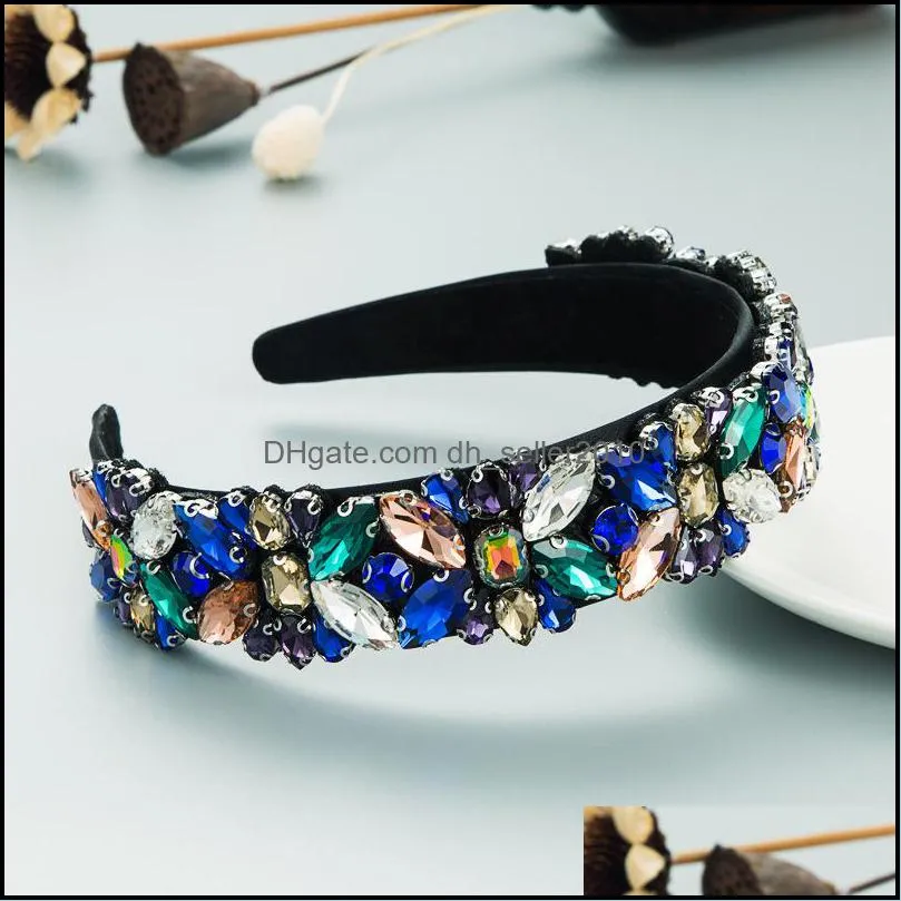 Colorful Baroque Rhinestones Headbands for Women Luxury Crystal Diamante Tiara Hairband Headdress Women Bridal Hair Accessories C3