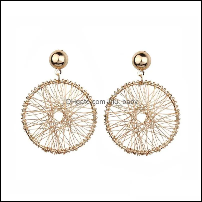 korean geometric round thread winding exaggerated pendant earrings for simple design gold hollow earrings jewelry