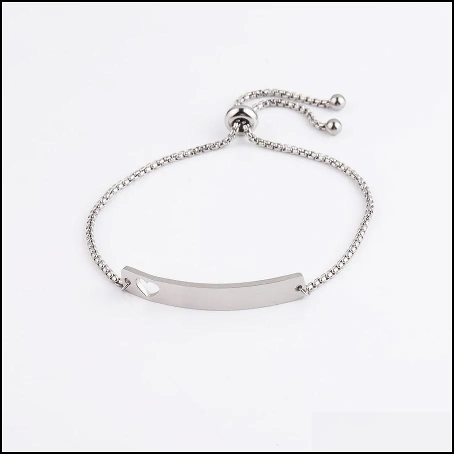 trendy love heart stainless steel bracelet can custom by yourself gold silver charm bracelets blank bar bracelet for women jewelry