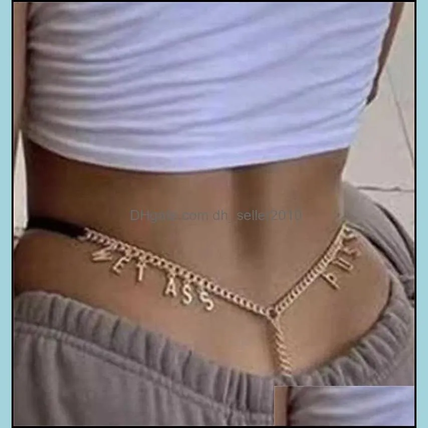 Summer Sexy Body Chain Jewelry Personalized Name Belly Waist Chains for Women Metal Custom Letters Underwear Thong Panties C3