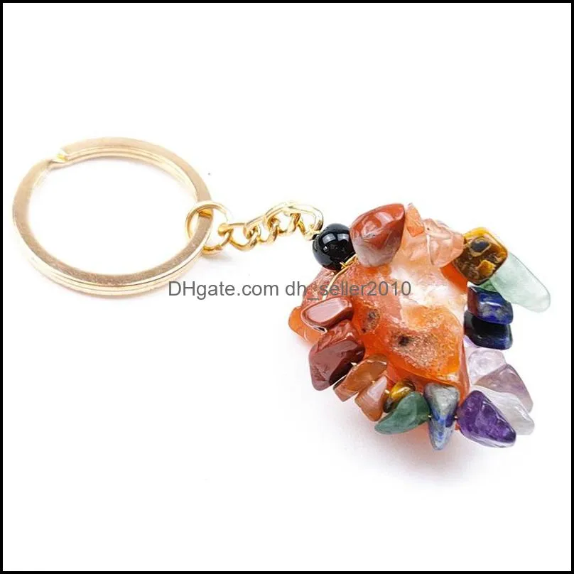 Folk Crafts Gemstone Natural Stone key ring Quartz amethyst tiger eye Crystal Keychain Agate Ore Meditation Pendant hangbag hangs C3