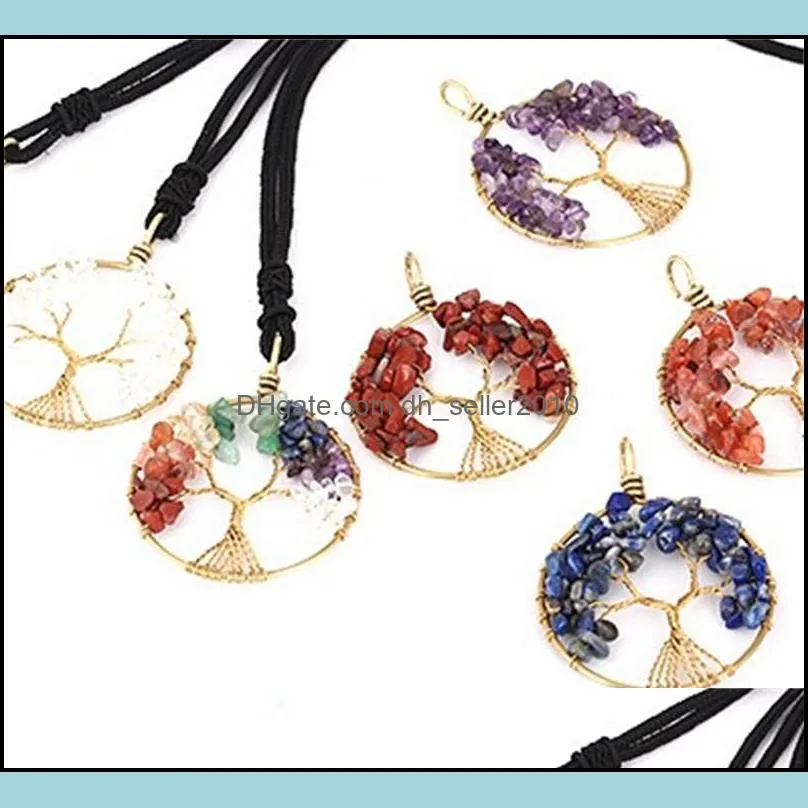 Irregular Natural Stone Jewelry Tree of Life Crystal yoga Chakra Necklace Fashion Amethyst Clear Quartz Lapis Pendants Gemstone Necklaces