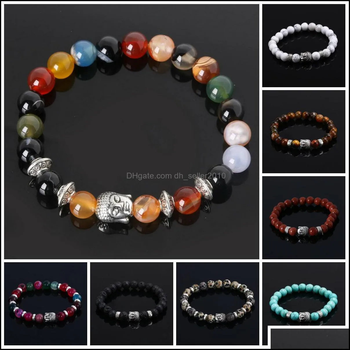 Mens Bracelets Luxury Jewelry Bead Natural Stone Anchor Beaded Buddha Bracelet For Men Women Buddha Lava Chakra B