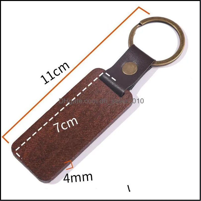 Wooden Personalize Keychains blanks for engraving Handmade leather keychain Round Rectangle Wood Luggage Decoration Key Ring 92 D3