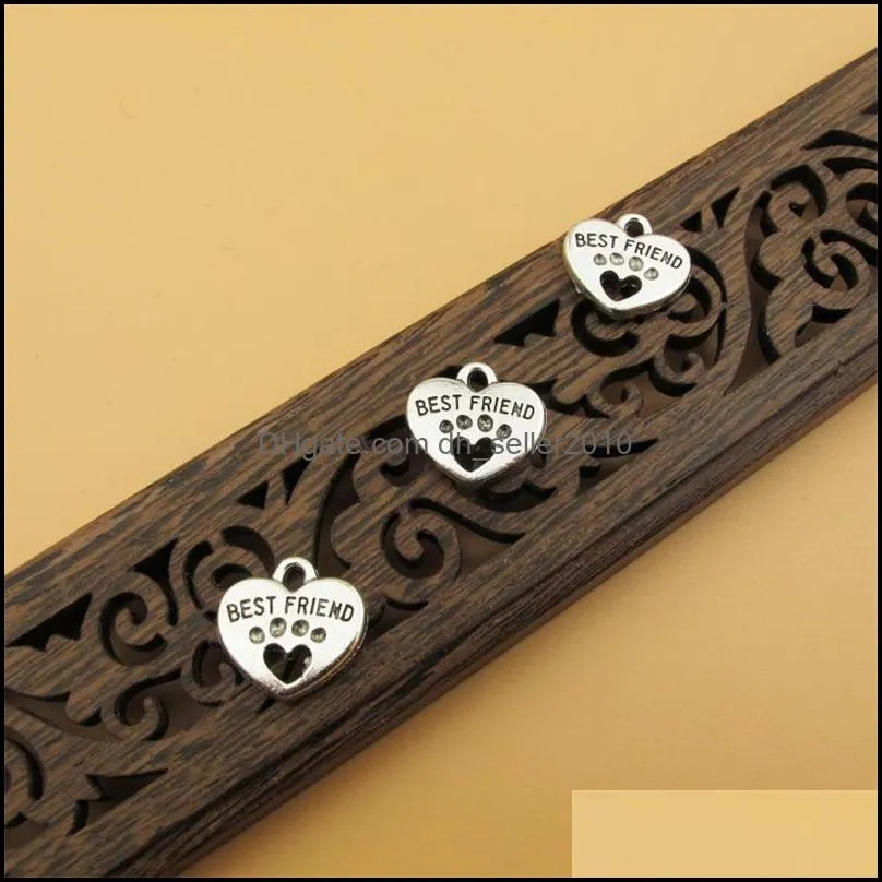 Antique Silver Best Friend Dog Paw Print Heart Charms Pendants Alloy Beads For Bracelet Necklace Jewelry Brand Crafts Accessories DIY