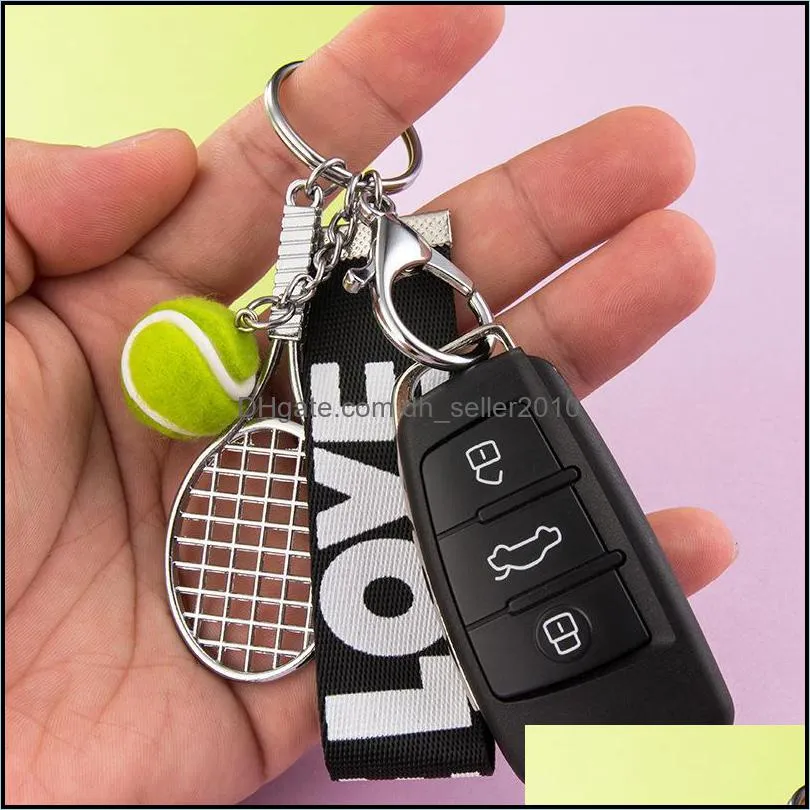 Mini Tennis Racket Keychain Creative Cute 6 Color Love Sport Keychains Car Bag Pendant Keyring Jewelry Gift Accessories C3