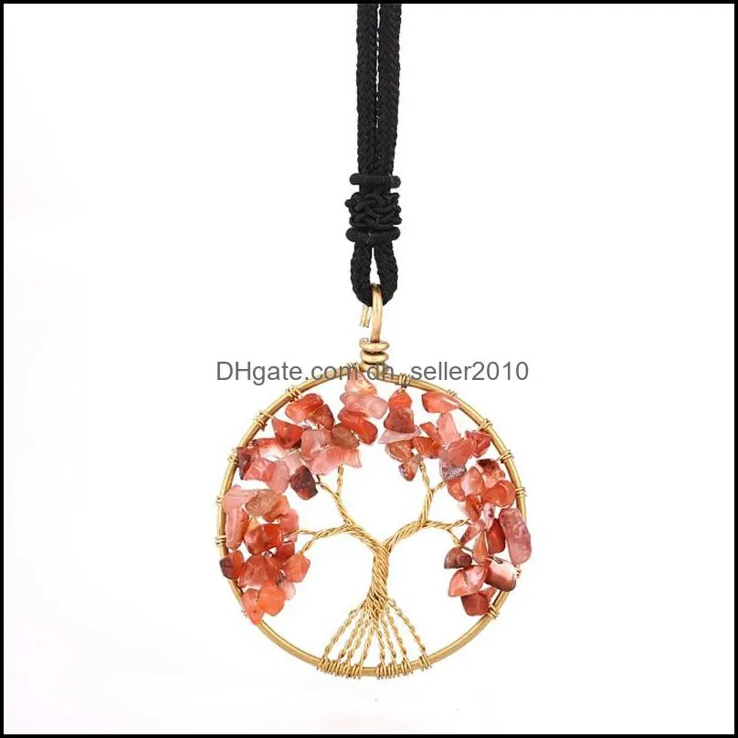 Irregular Natural Stone Jewelry Tree of Life Crystal yoga Chakra Necklace Fashion Amethyst Clear Quartz Lapis Pendants Gemstone Necklaces