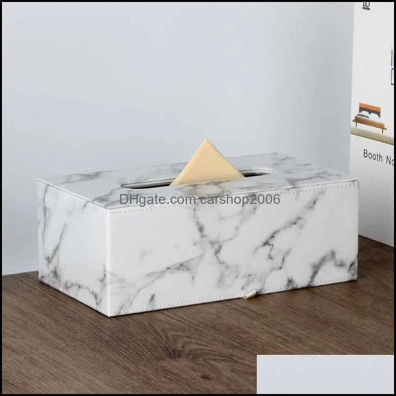 Rectangular Marble PU Leather Facial Box Cover Napkin Holder Paper Towel Dispenser Container For Home Office Car