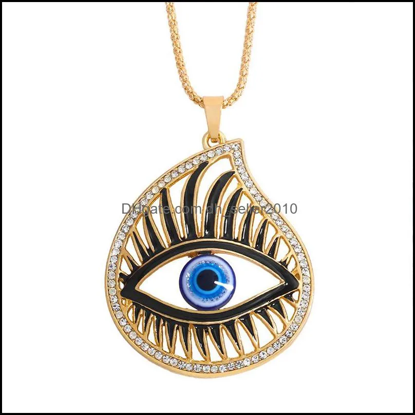 Fatima Hand Pendant Necklace Turkey Evil Blue Eyes Diamond Sweater Chain Hollow Lucky Pendants Adjustable Gold Necklaces Turkish Crystal