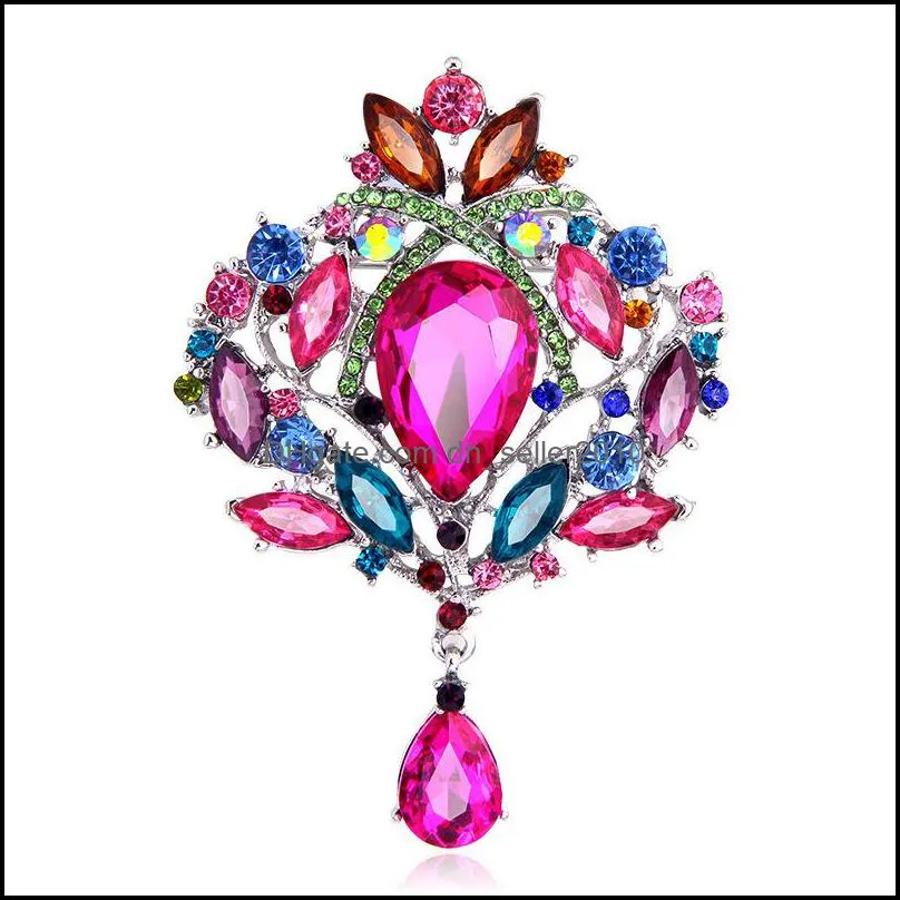 Vintage Style Big Water Drop Brooches For Women Jewelry Colorful Flower Brooch Pin Rhinestone Crystal Broach Wedding brooch C3