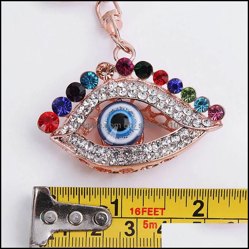 Rhinestone Evil Eye Keyring Turkish Blue Eyes Charm Bag Pendant Key Ring Holder Fashion Personality Metal Alloy Key Chains for Cars C3