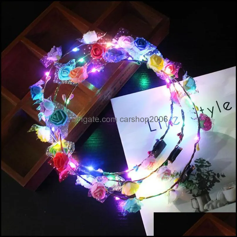 LED Garland Hairband Glowing Wreath Headband Crown Flower Wedding Christmas