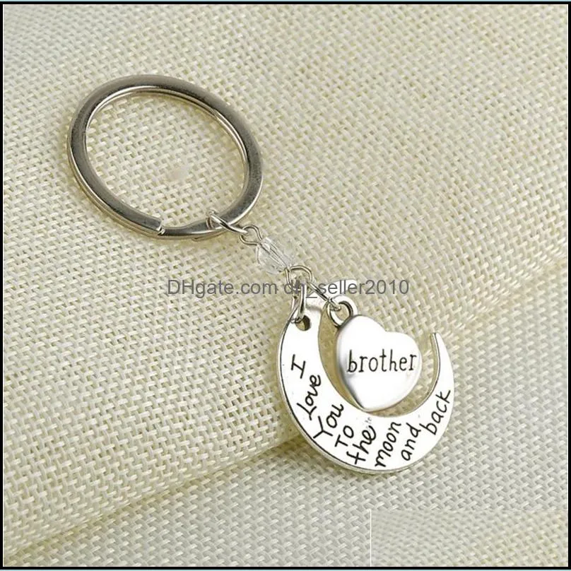 Fashion Lettering Key Rings Mom Dad Son Daugther Family Heart Moon Alloy I Love You Silver Keychain Jewelry Gift C3