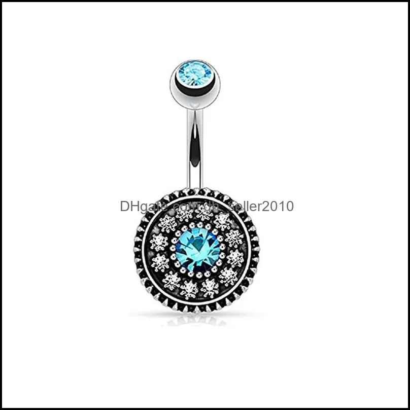 5 Colors Rhinestone Bohemian Stainless Steel Jewelry Navel Bars Silver Belly Button Ring Navel Body Piercing Jewelry C3