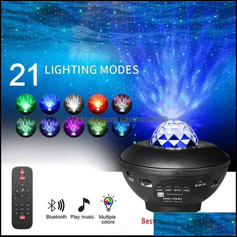 LED Star Galaxy Projector Ocean Wave Night Light Room Decor Rotate Starry Sky Porjectors Bedroom Lamp Christmas Gifts