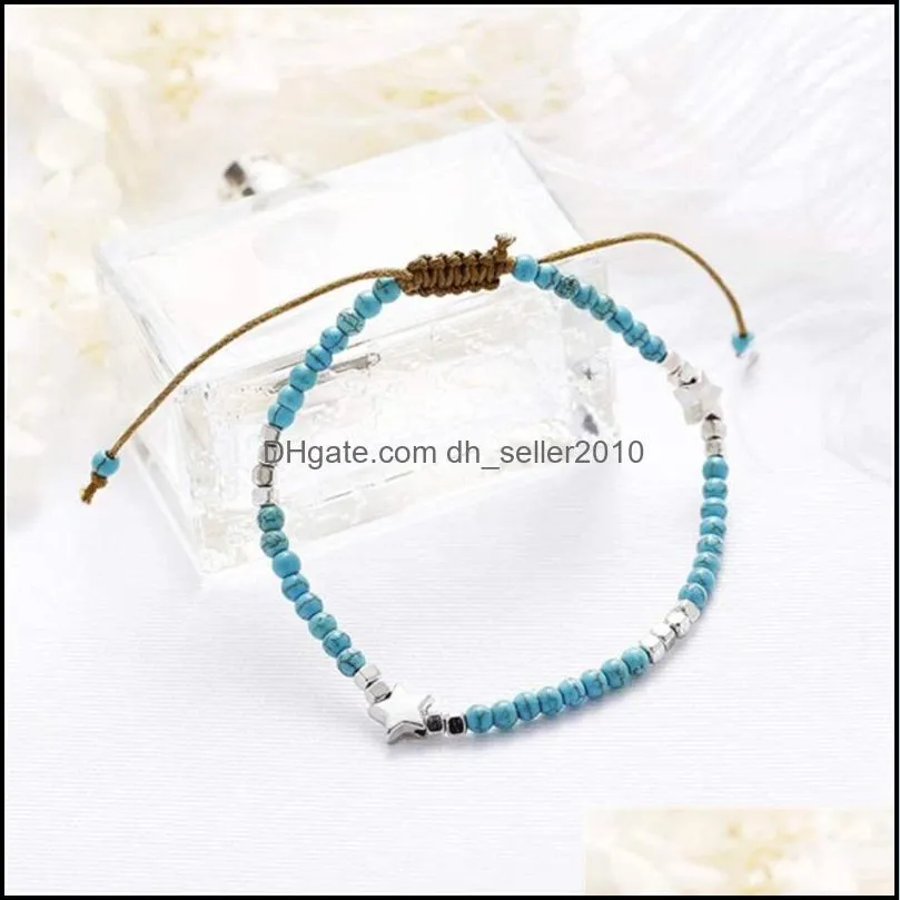 Jewelrybohemian Star Beads Stone Anklets For Women Vintage Woven Rope Pendant Bracelet On Leg Anklet Beach Ankle Jewelry Gift 1973 T2
