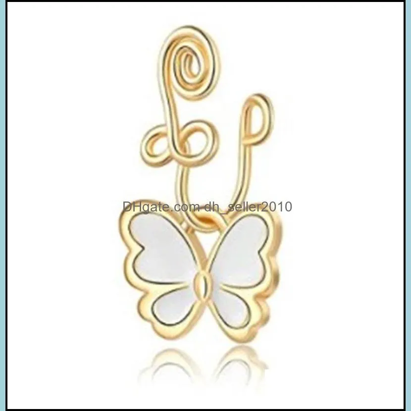 Nose Rings Butterfly Copper Wire Spiral Fake Piercing Nose Ring Punk Nightclub Nail Stud No-Piercing Ear Clip Cuff Body Accessories C3