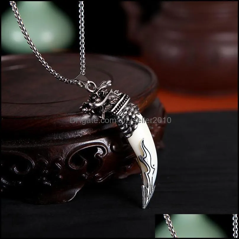 Fashion Wolf Tooth Necklace For Men Long Chain Vintage Jewelry Gift C3