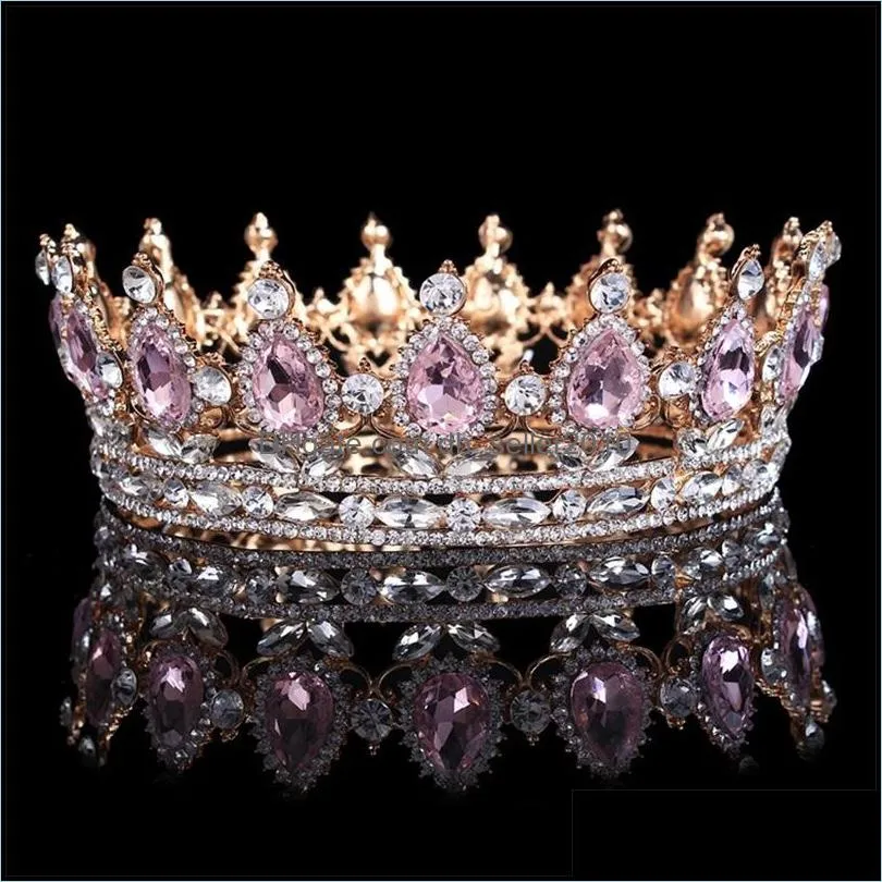 Gold Purple Queen King Bridal Crown Tiaras For Women Headdress Prom Pageant Wedding Tiaras and Crowns Hair Jewelry Accessories C3