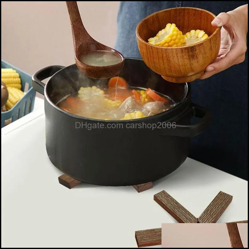 Foldable Wood Tableware Heat Insulation Mat Pot Cushion Kitchen Place Dish Bowl Wooden