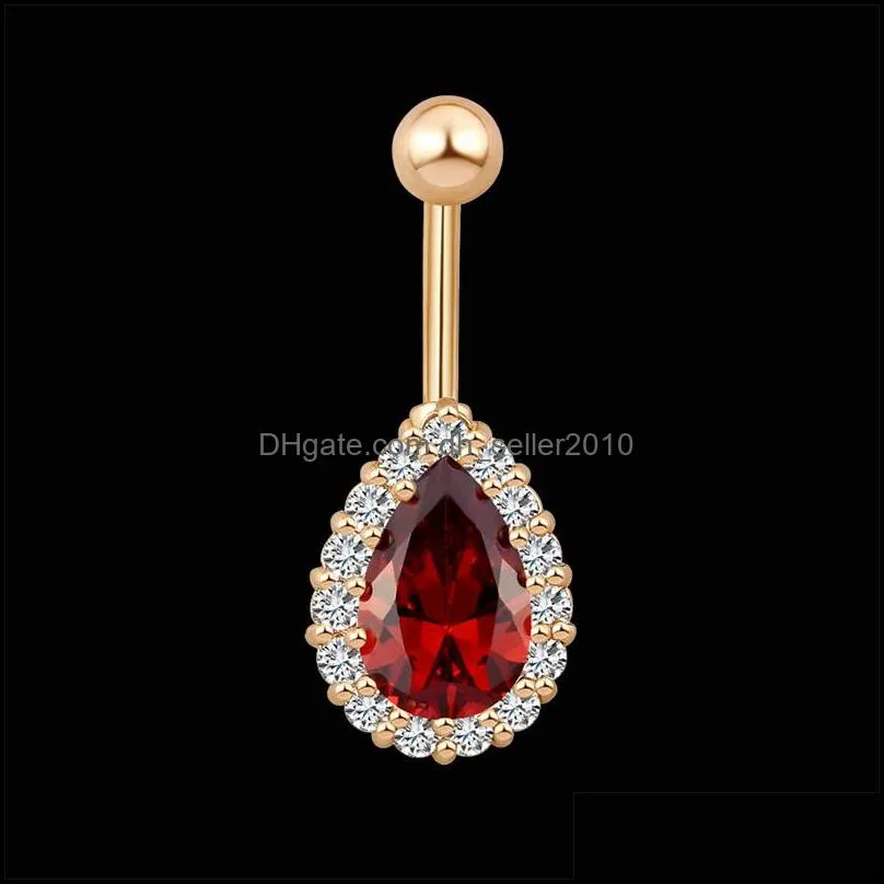 Fashion Vintage Charm Big drops of water Zircon Flower Dangle Navel Belly Button Ring gold plated For Girl Gift women Jewelry C3