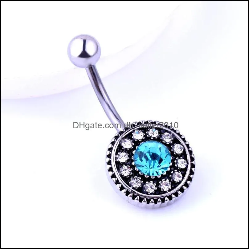 5 Colors Rhinestone Bohemian Stainless Steel Jewelry Navel Bars Silver Belly Button Ring Navel Body Piercing Jewelry C3